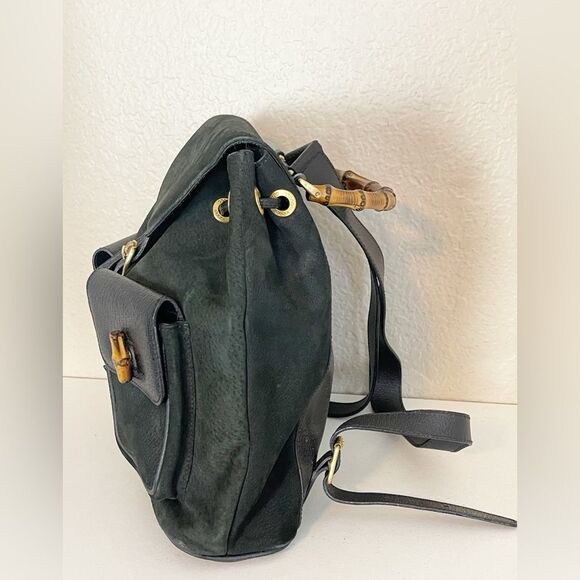 Gucci Black Suede Backpack with Bamboo Details - Picture 9 of 15